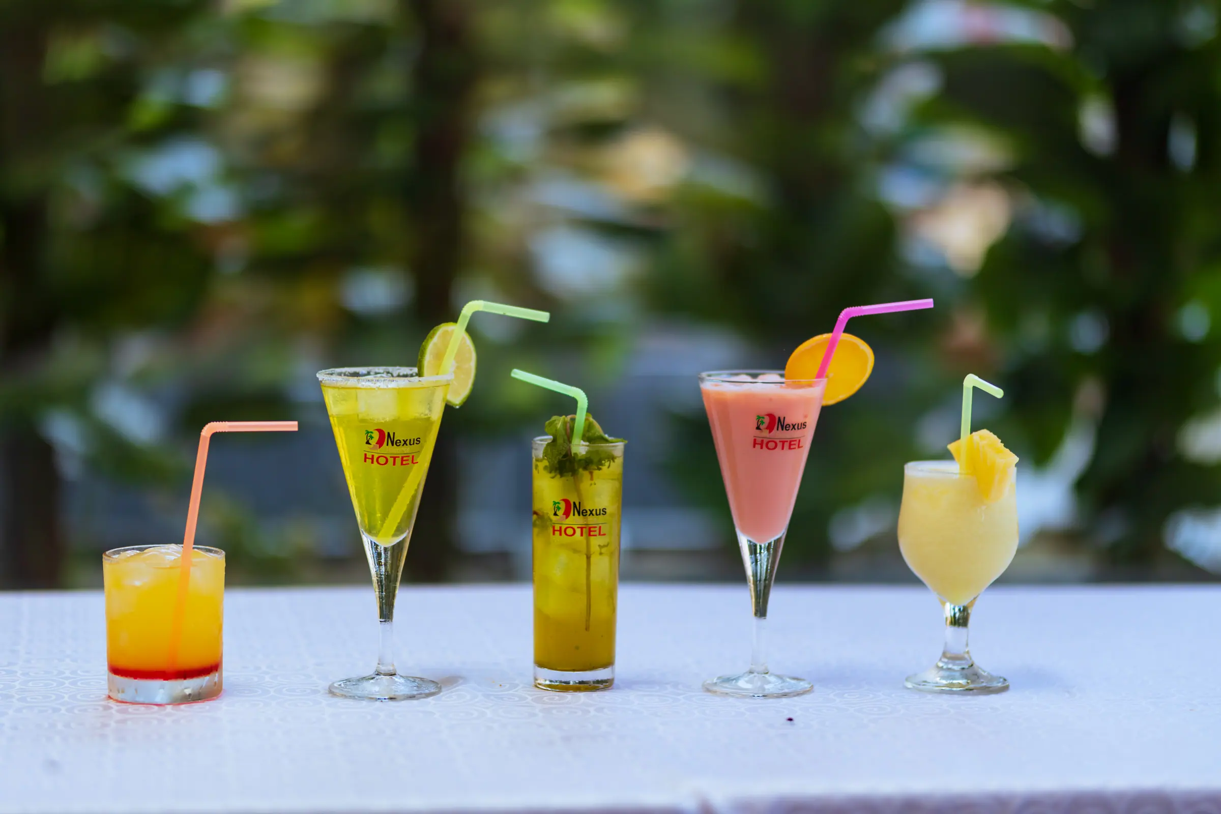 A line-up of cocktails and fresh juices