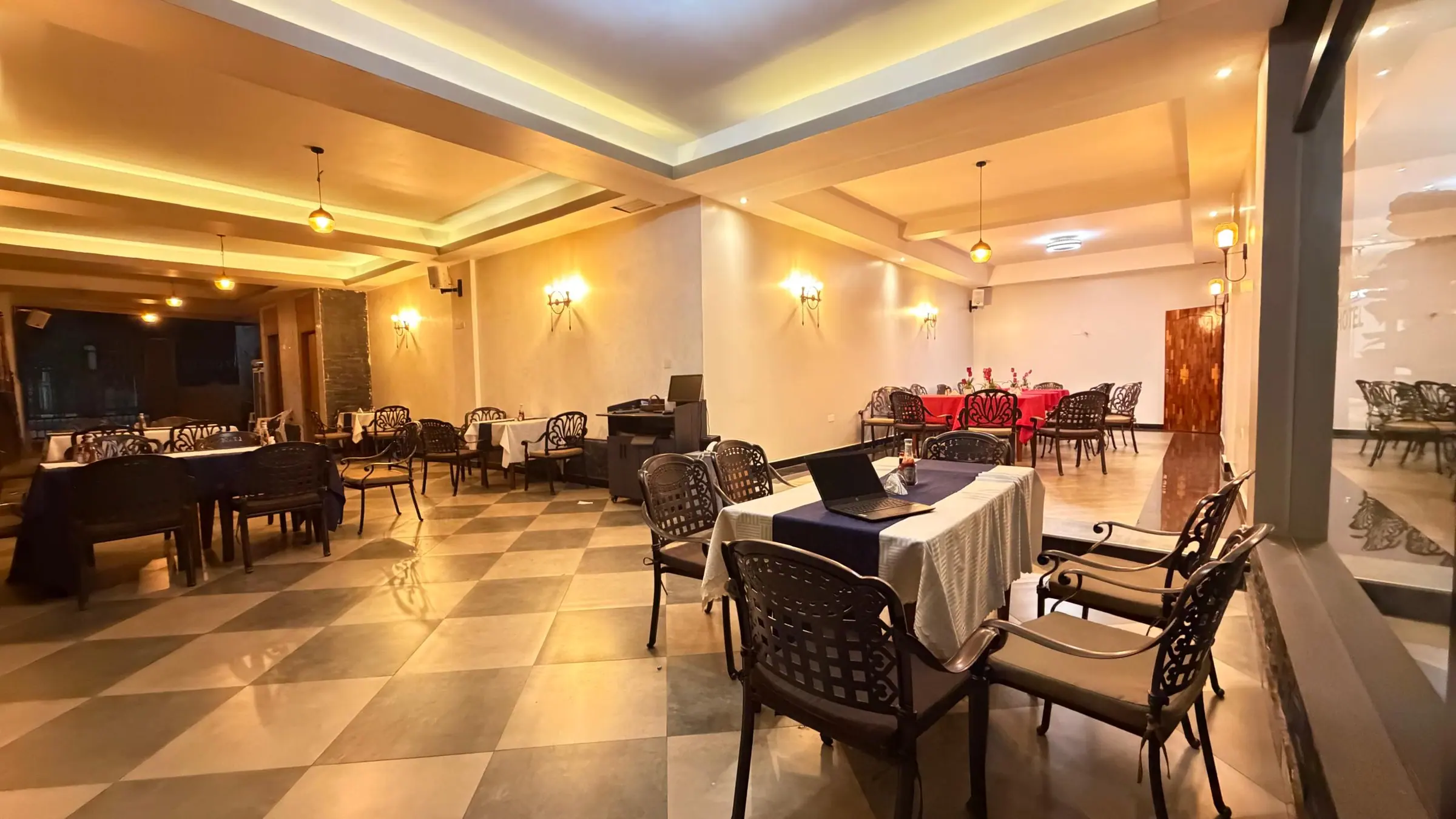 The restaurant at Nexus Resorts Hotel Plus in the evening